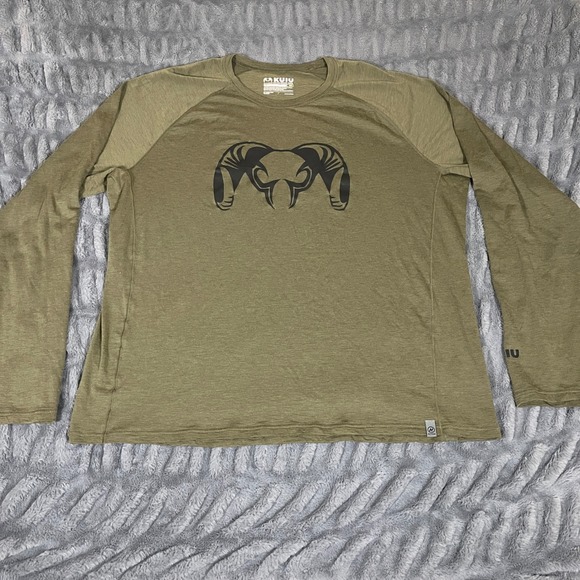Kuiu 3XL Long Sleeve Merino Wool Base Layer T-Shirt Ram Skull Logo Olive Green - Picture 2 of 7